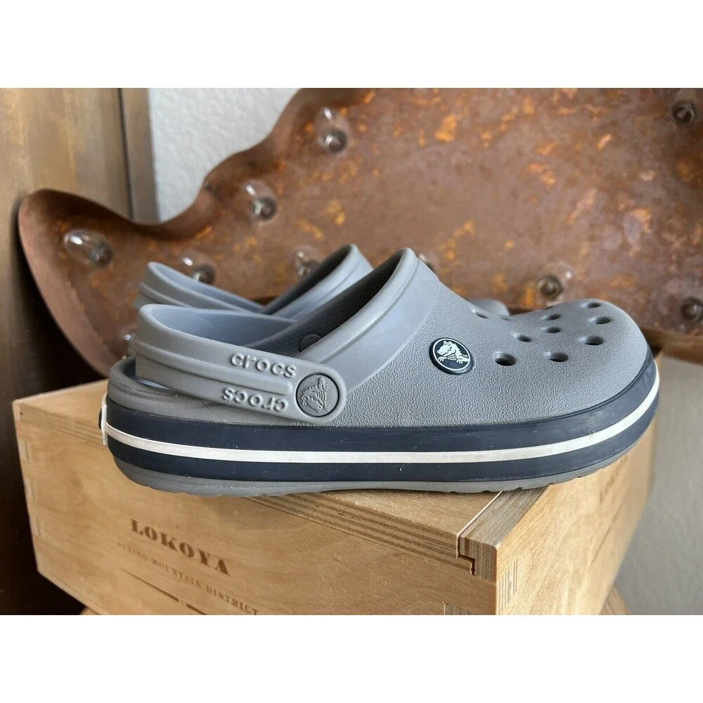 Crocs Crocband Smoke Gray Navy Clogs Water Shoes Size US 3 J3 Casual Sandals EUC
